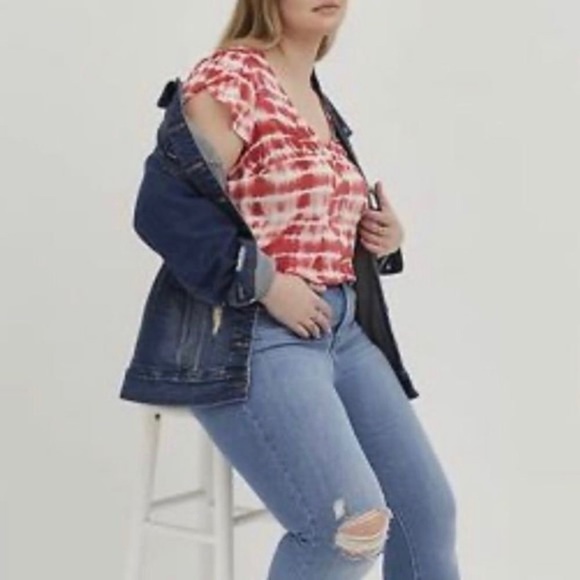 Torrid Rusty Red Tulip Sleeve Georgette Tie Dye Top 1X - Picture 3 of 12